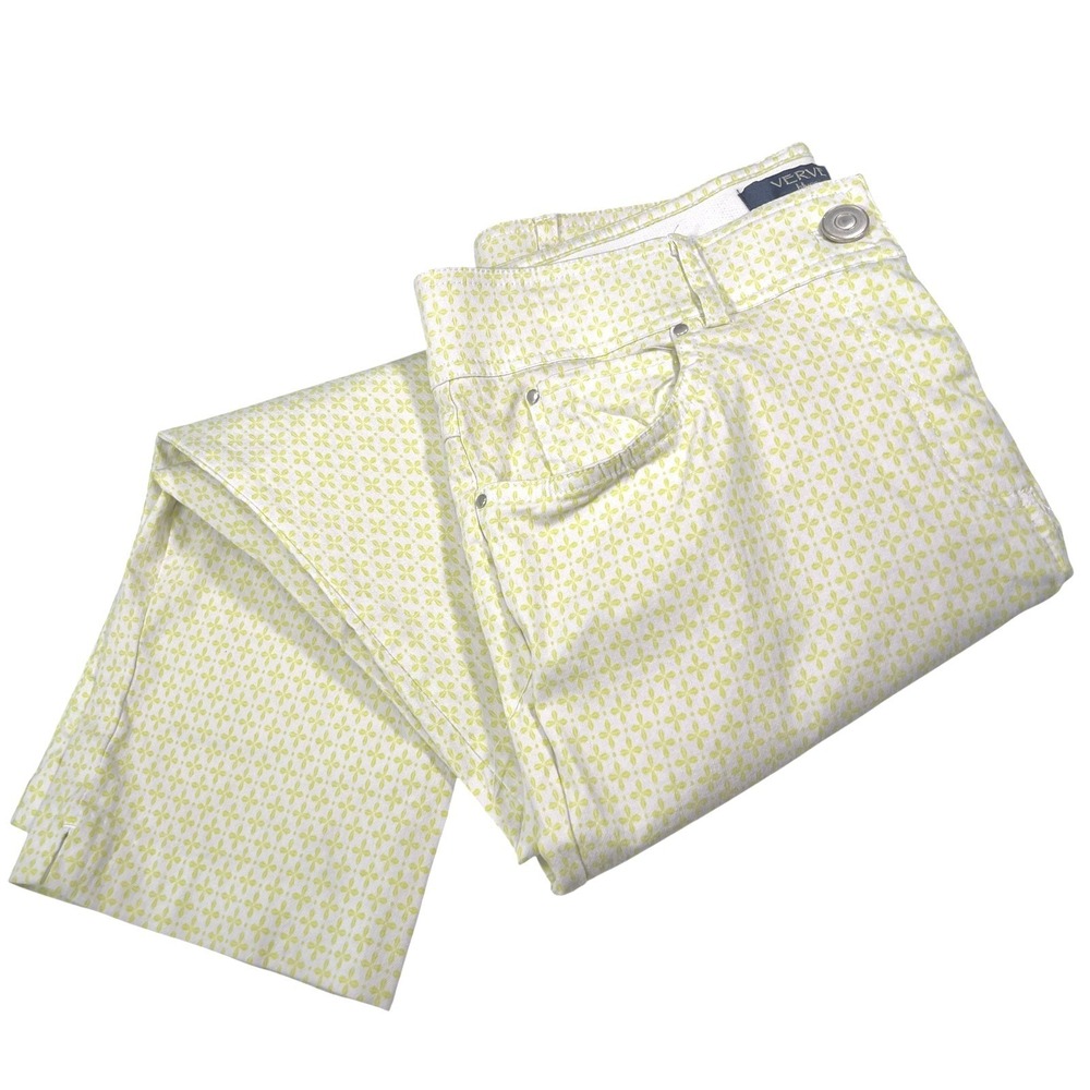 Verve Blues 8 Yellow Geometric Cropped Pants Stretch Mid Rise Preppy‎ Summer
